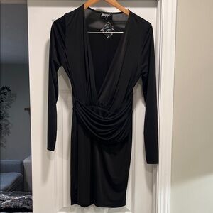 Nasty Gal Black Draped Long Sleeve Dress